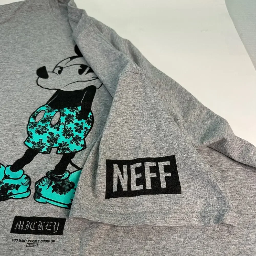 Disney Mickey Mouse Shirt Mens‎ Large Neff Too Many People Grow Up Gray Teal